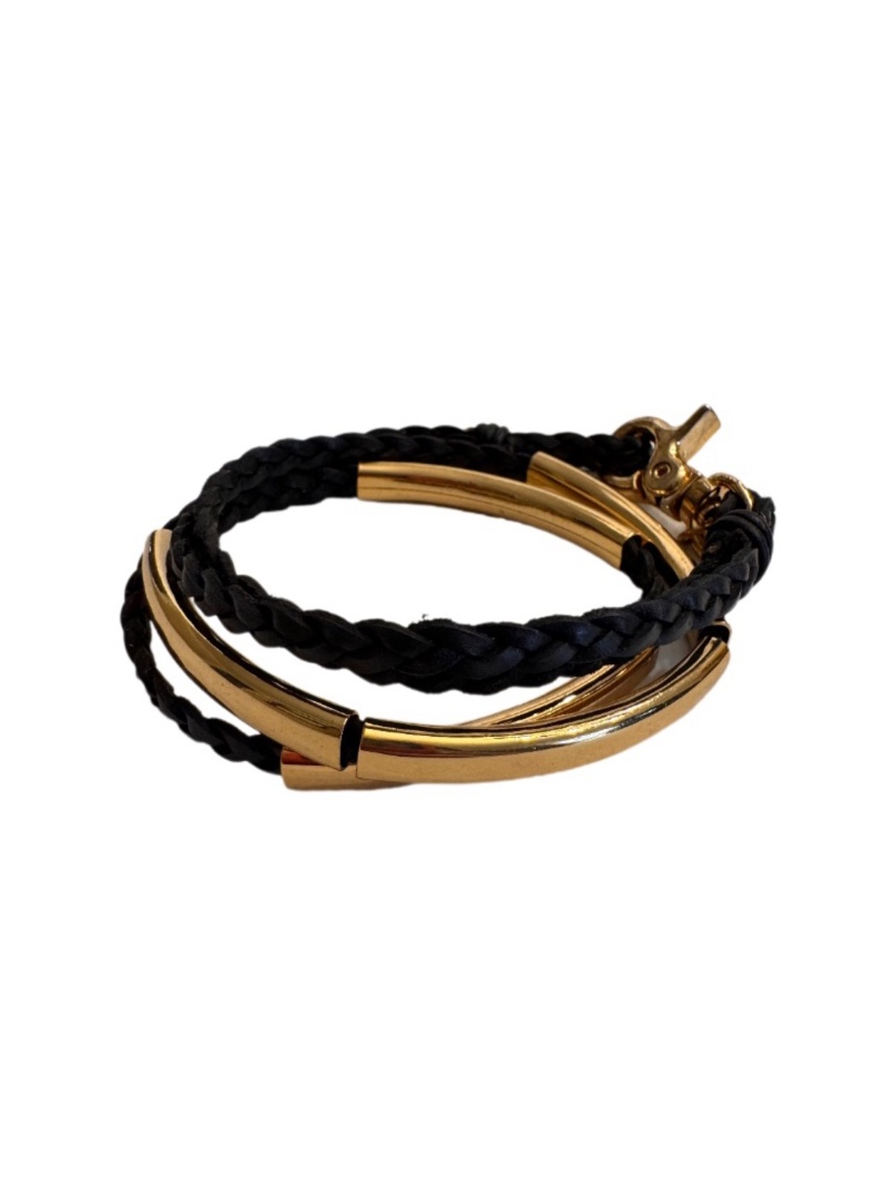 Lizzy James Leather Gold Tone Metal Tube Accents Wrap Bracelet 15” Jewelry